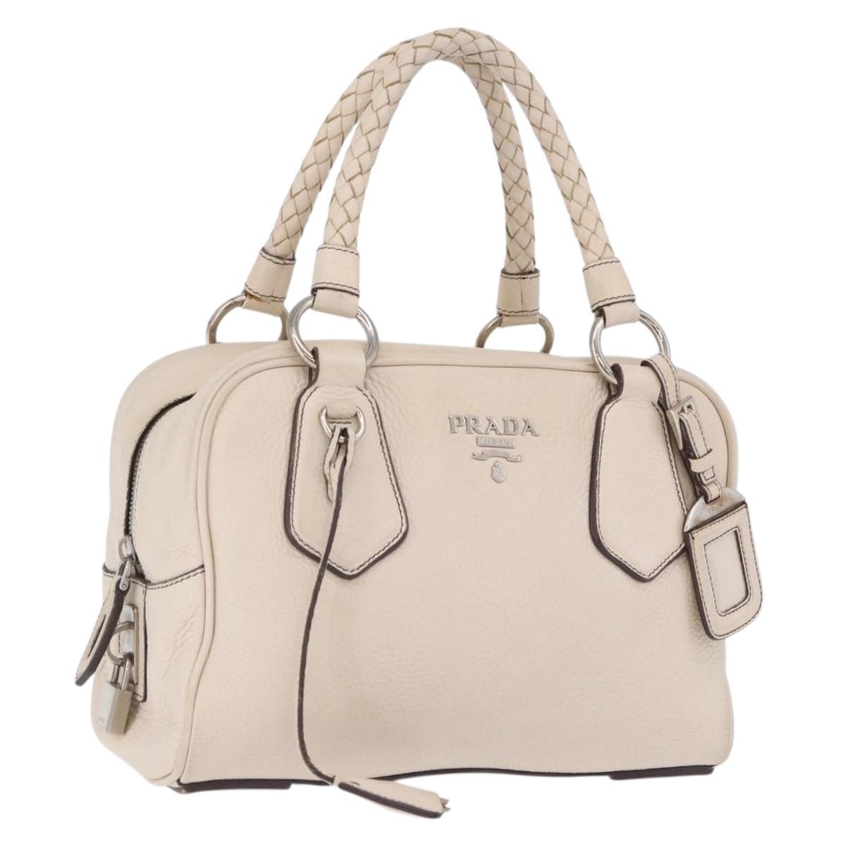 Prada Handbag Leather White Silver