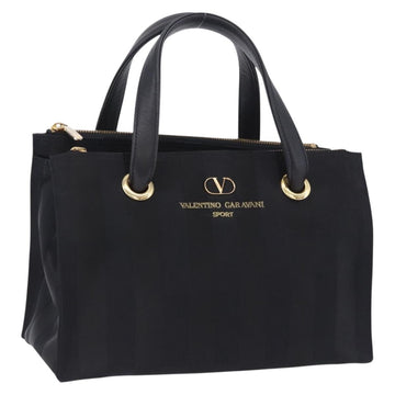 VALENTINO Hand Bag Nylon Black Gold Auth BA15199