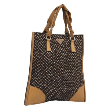 Prada Handbag Leather Tweed Brown Silver