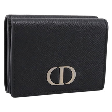Christian Dior Compact Wallet Leather Black Gold Auth 198767A