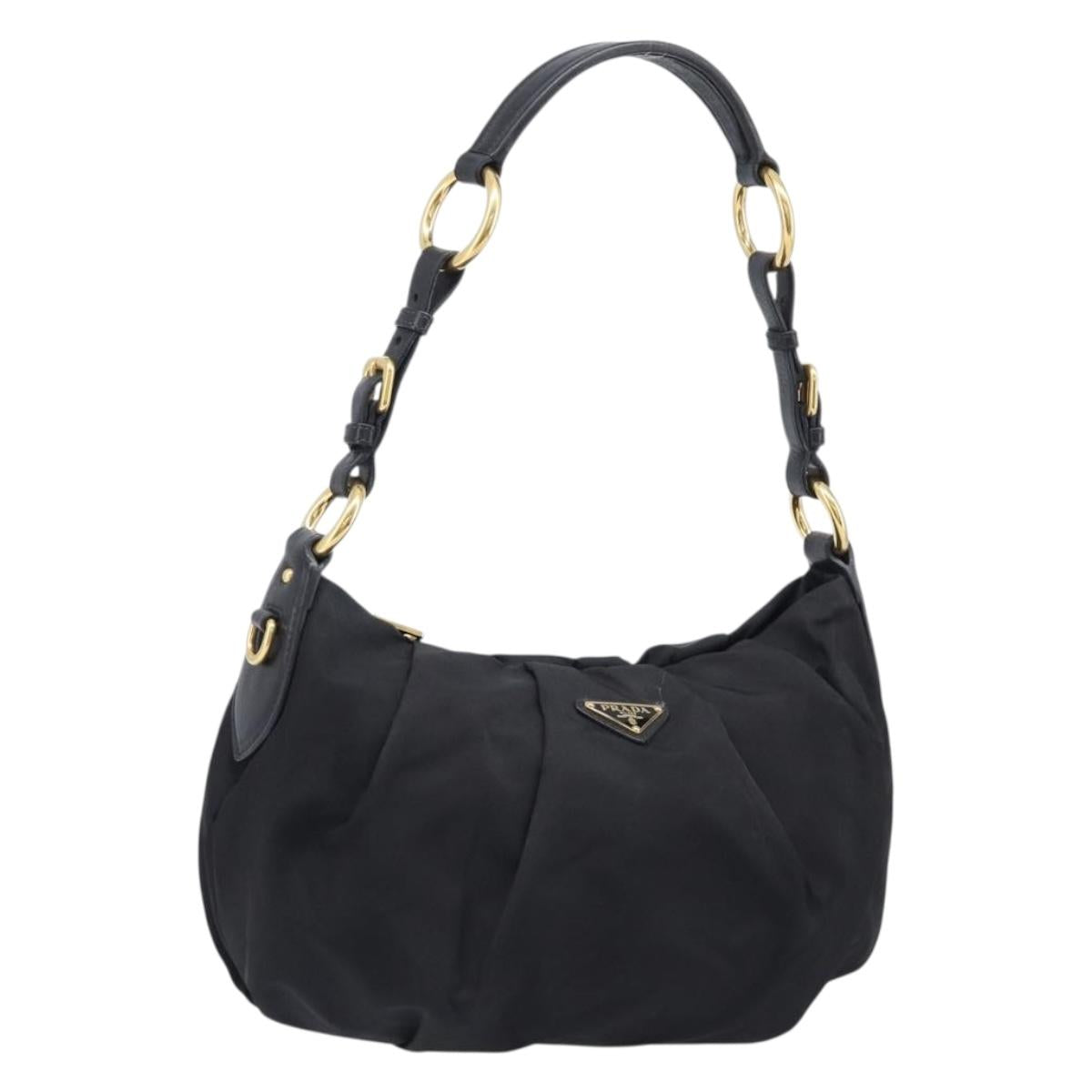 Prada Shoulder Bag Nylon Black Gold