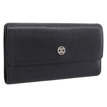 Chanel Long Wallet Leather Black Silver CC