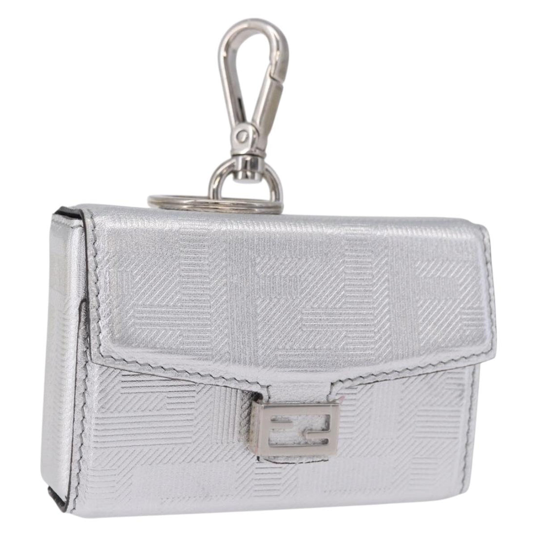 FENDI Nano Mamma Baguette Charm Leather Silver Auth 196684M
