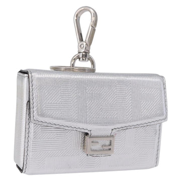 FENDI Nano Mamma Baguette Charm Leather Silver Auth 196684M