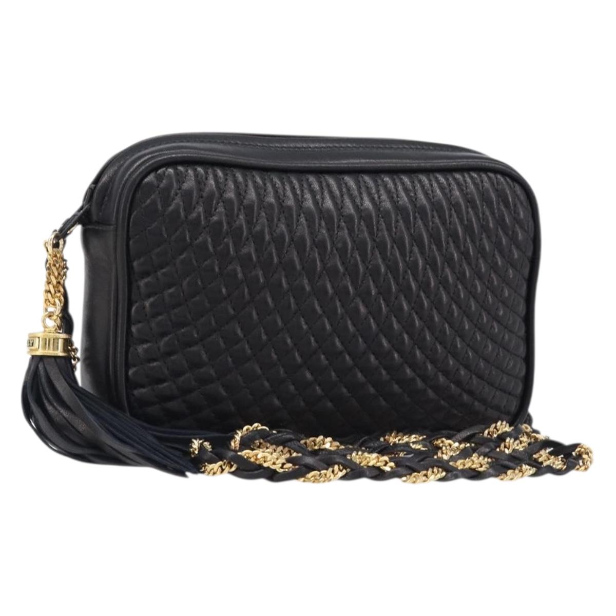 Bally Chain Shoulder Bag Leather Black Gold Tone (Grade B)