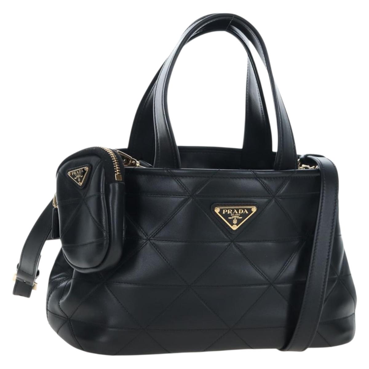 Prada Handbag Leather 2way Black Gold Tone (Grade SA)