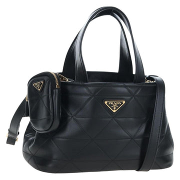 Prada Handbag Leather 2way Black Gold Tone (Grade SA)