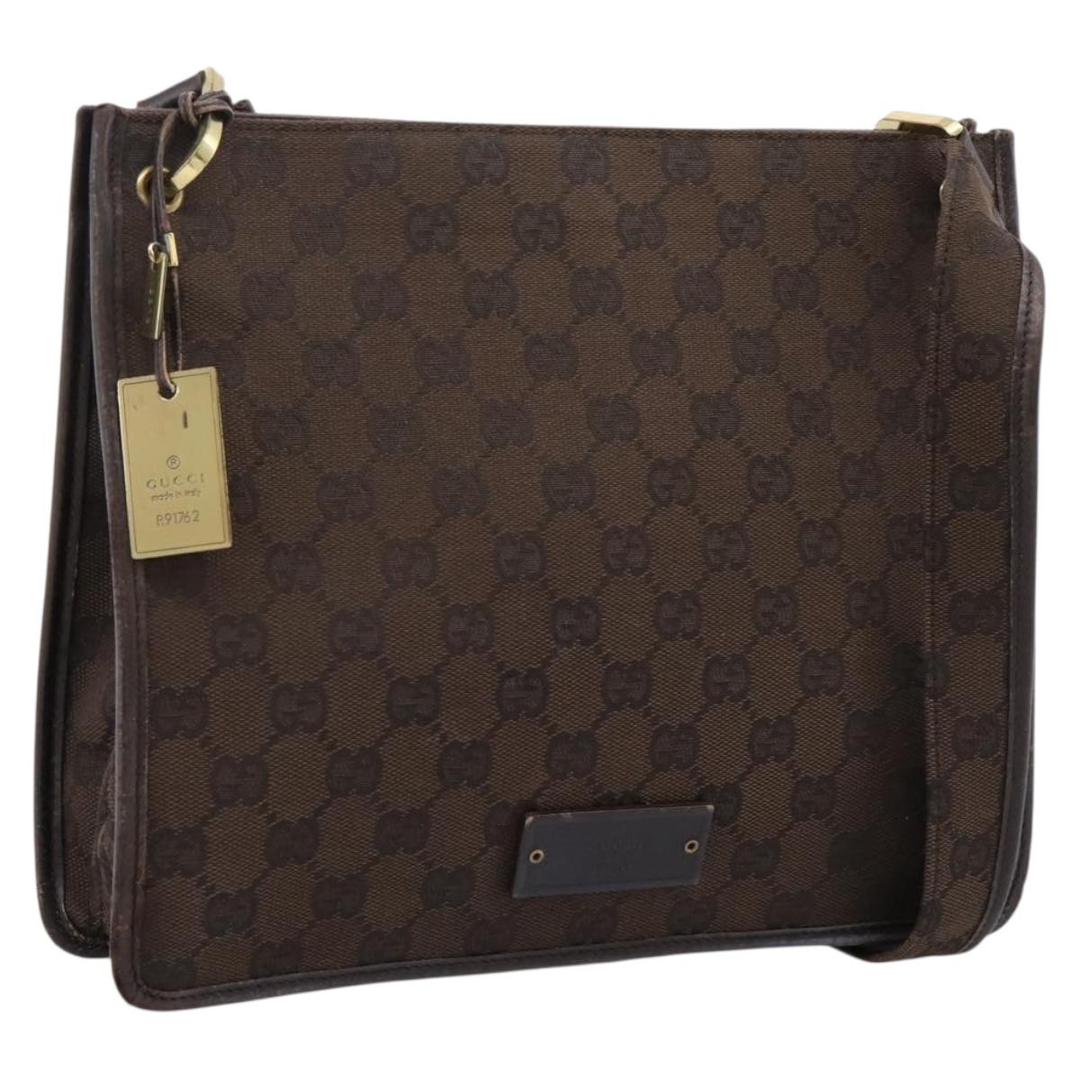 Gucci GG Canvas Shoulder Bag Brown Gold