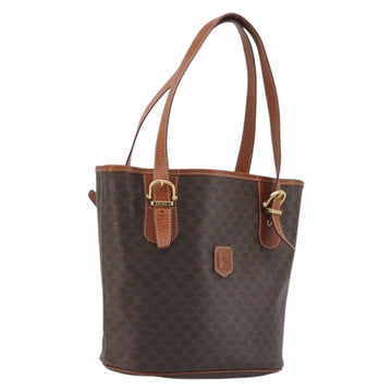 CELINE Macadam Canvas Tote Bag PVC Leather Brown Gold Auth mr2863