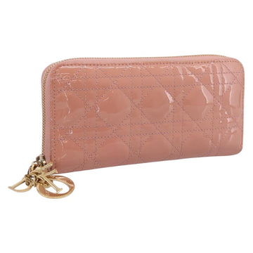 Christian Dior Lady Dior Long Wallet Patent leather Pink Auth BA15236V