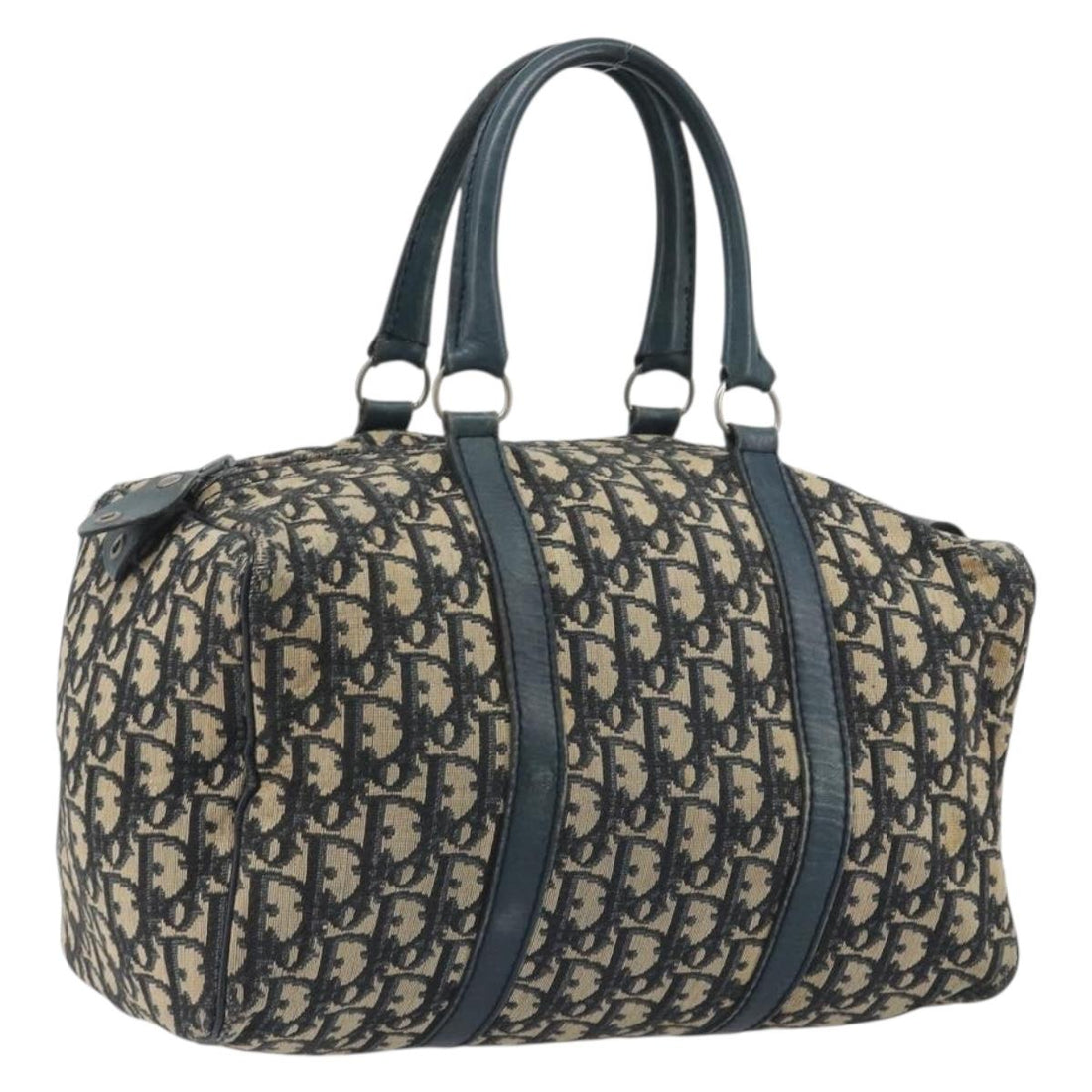 Christian Dior Trotter Canvas Hand Bag Navy Silver Auth BA14770