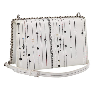 Christian Dior Diorama Chain Shoulder Bag Leather White Silver Auth 196404A