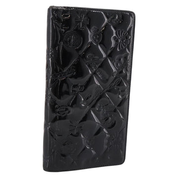 CHANEL Icon line Long Wallet Patent leather Black CC Auth 198760