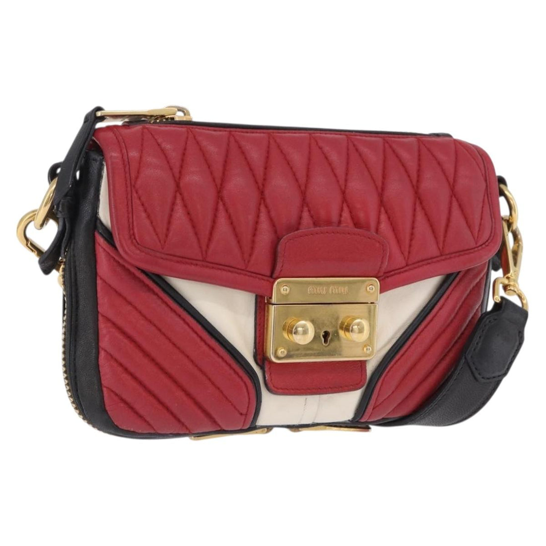 Miu Miu Biker Shoulder Bag Leather Red Gold