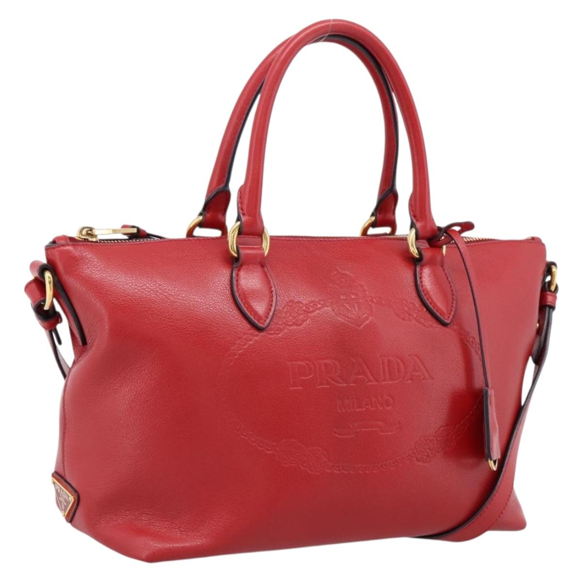 Prada Handbag Leather 2way Red Gold