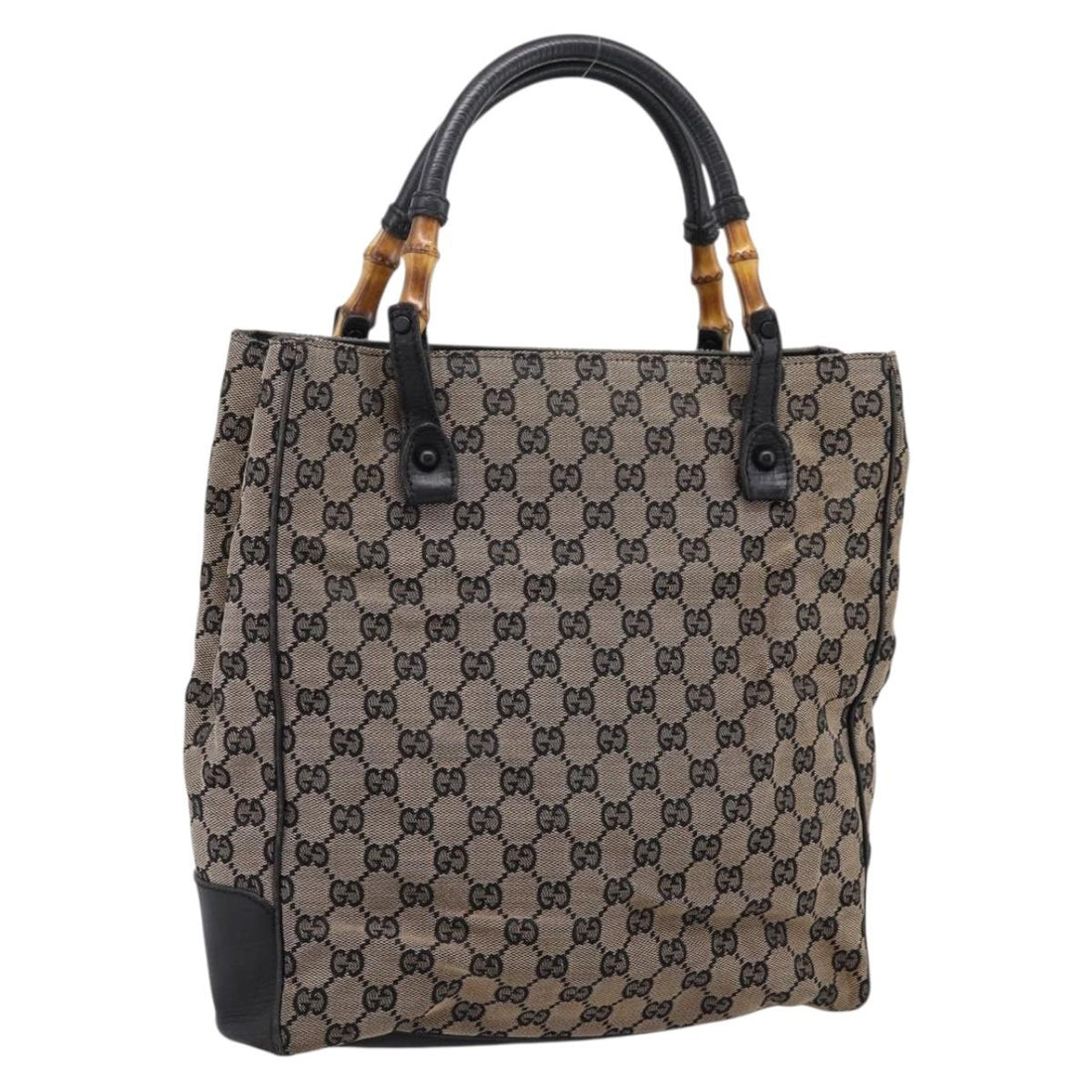 GUCCI GG Canvas Bamboo Hand Bag Beige Black 112530 Auth ep15670