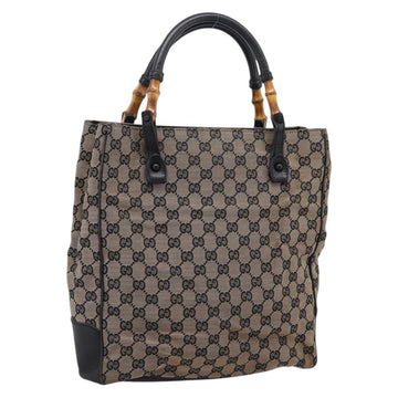 GUCCI GG Canvas Bamboo Hand Bag Beige Black 112530 Auth ep15670