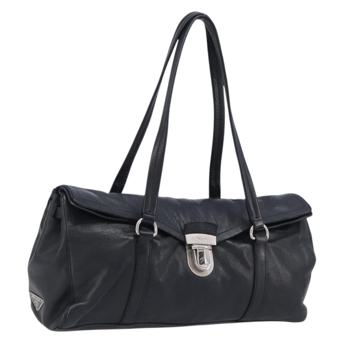 Prada Tote Bag Leather Black Silver