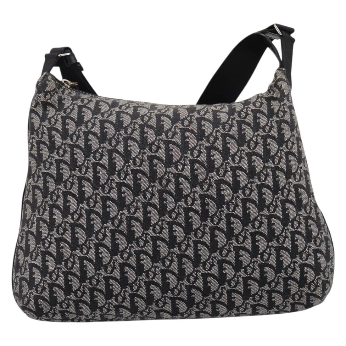 Christian Dior Trotter Canvas Shoulder Bag Navy Silver Auth 198263