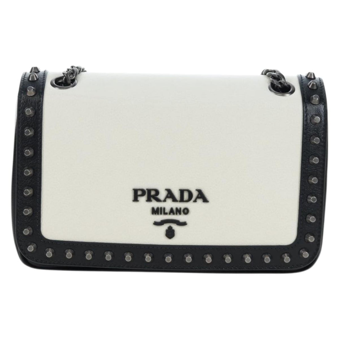 PRADA Chain Shoulder Bag Leather White Silver Auth 195508V