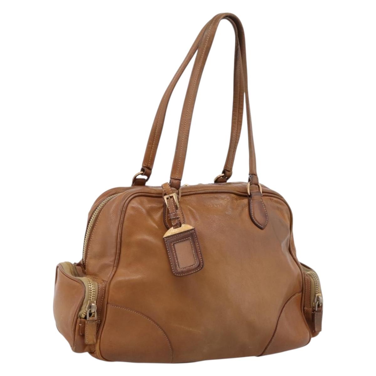 Prada Tote Bag Leather Beige Gold