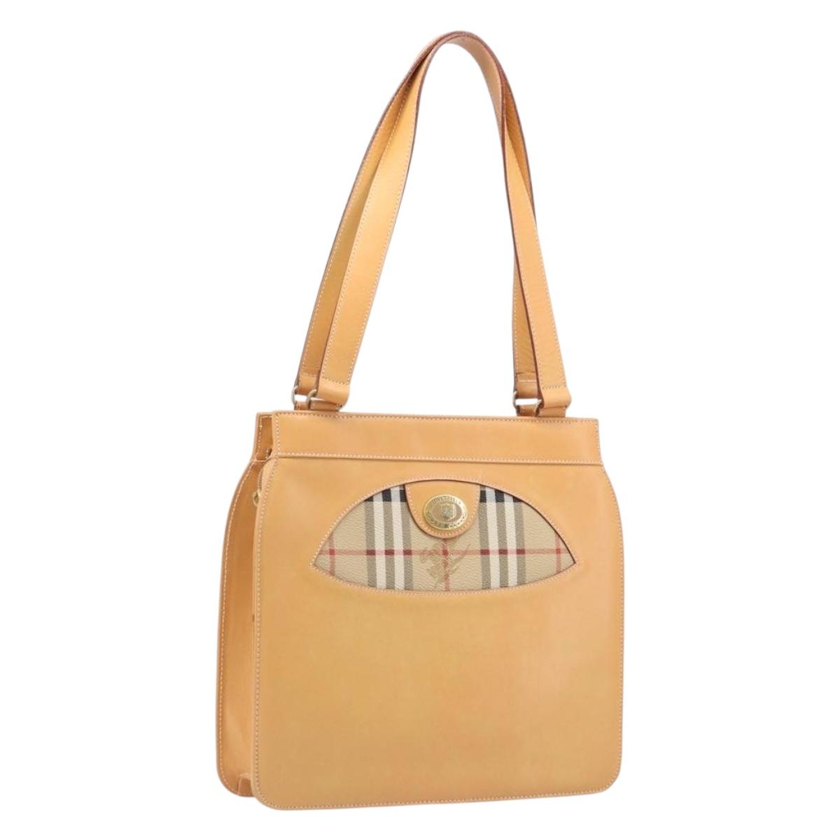 Burberrys Nova Check Shoulder Bag Leather Beige Gold
