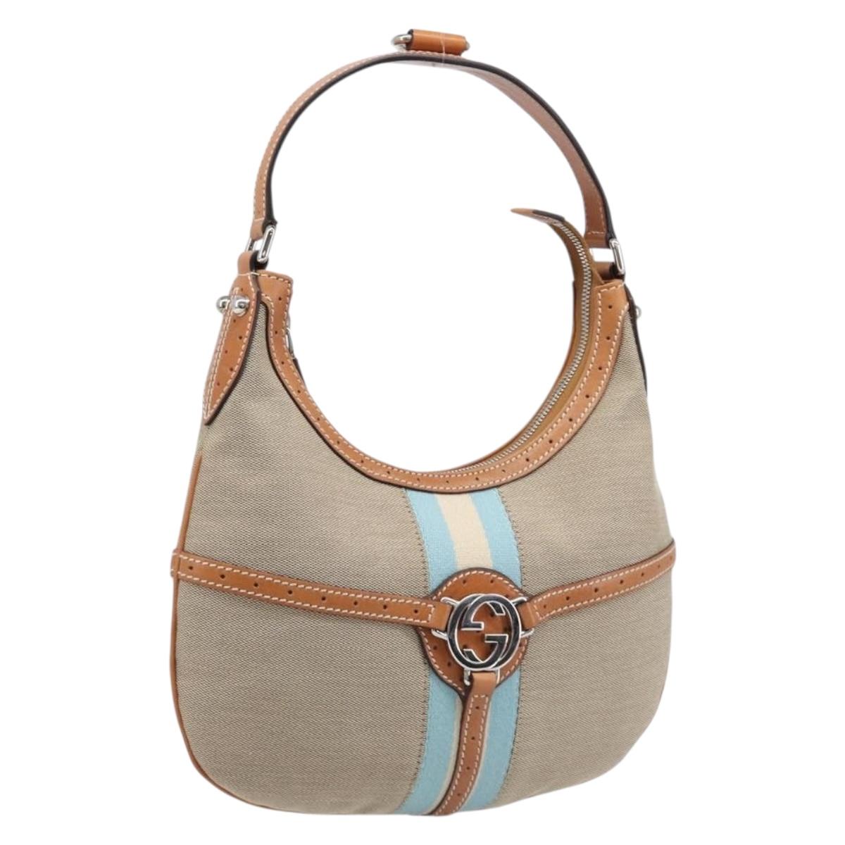 Gucci Interlocking Shoulder Bag Canvas Beige Silver