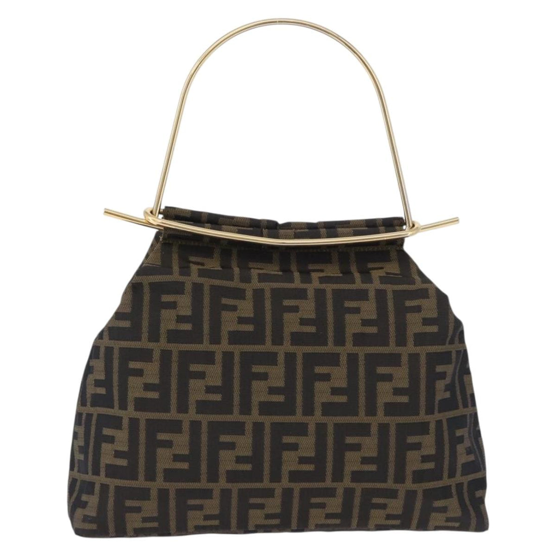 FENDI Zucca Canvas Hand Bag Brown Gold Tone Auth 198500V