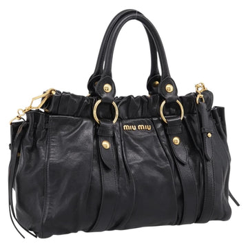 Miu Miu Vitellolux Hand Bag Leather 2way Black Gold Tone Auth 198490V