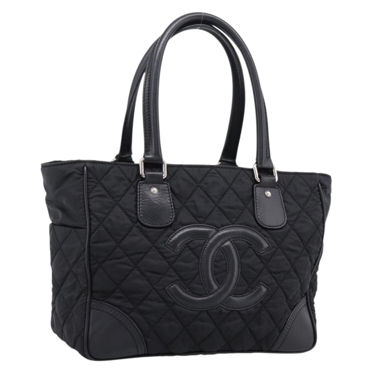Chanel Matelasse Handbag Nylon Black Silver CC