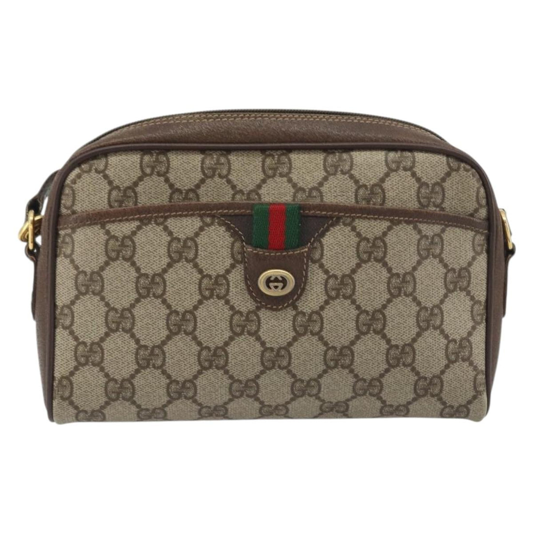 GUCCI GG Supreme Web Sherry Line Bag PVC Beige Gold 116 02 089 Auth ka5771