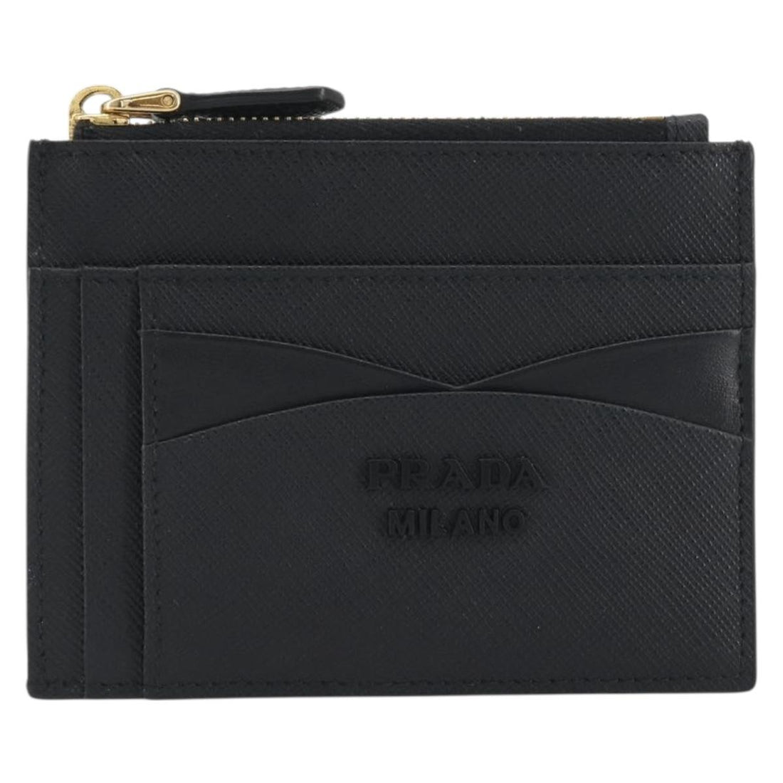 PRADA Card Coin Purse Saffiano Black Gold Tone Auth am12296M