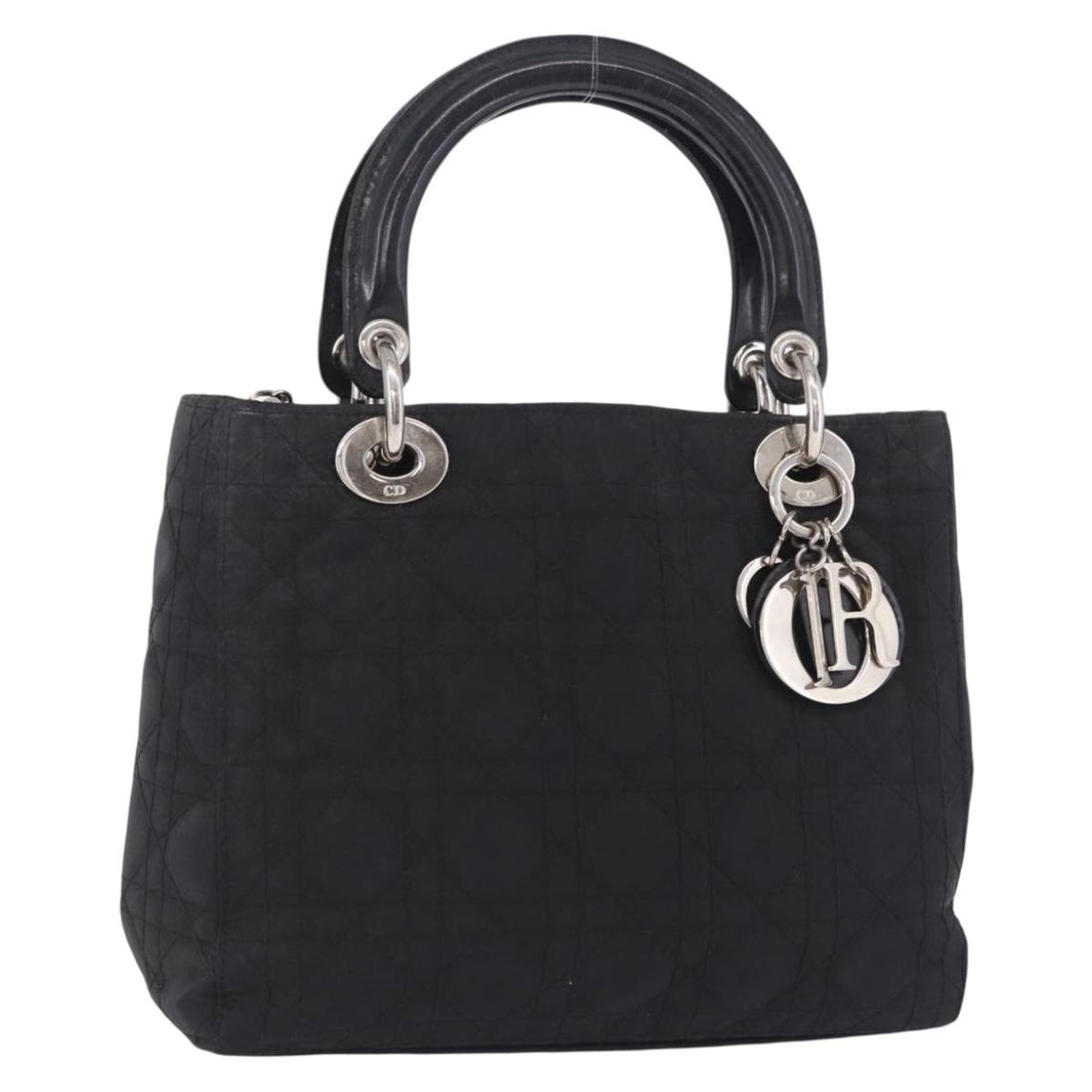 Christian Dior Lady Dior Canage Handbag Nylon Black Silver