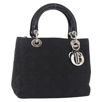 Christian Dior Lady Dior Canage Handbag Nylon Black Silver
