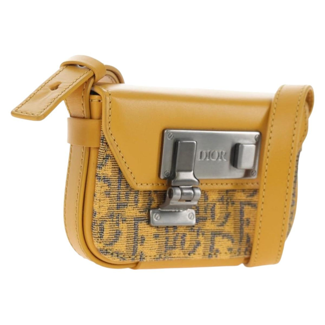 Christian Dior Trotter Canvas Rock Shoulder Pouch Yellow Silver