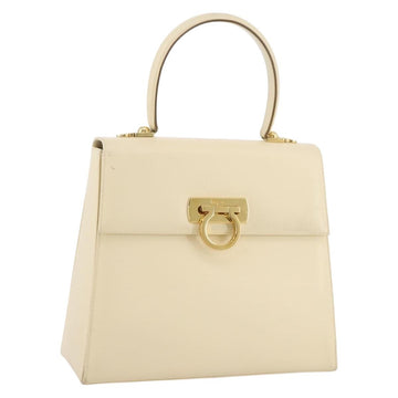Salvatore Ferragamo Gancini Handbag Leather White Gold