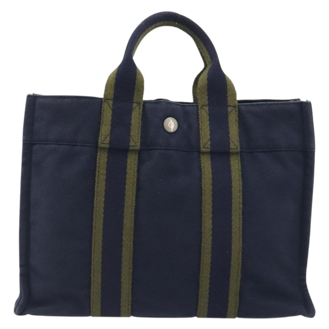 HERMES Fourre Tout PM Hand Bag Cotton Navy Silver Auth BA14878
