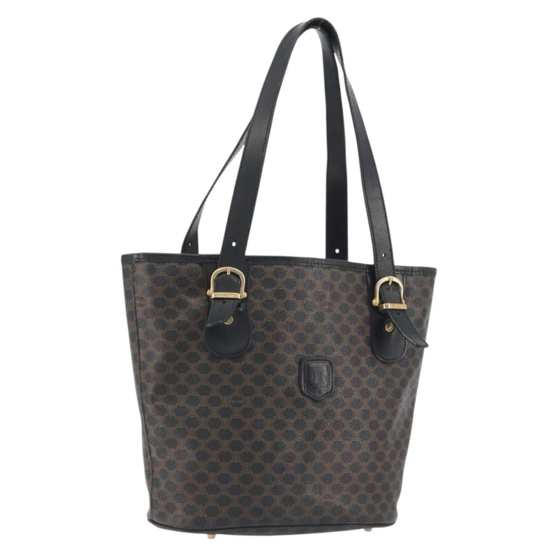 CELINE Macadam Tote Bag PVC Leather Black Gold Tone Auth BA14899