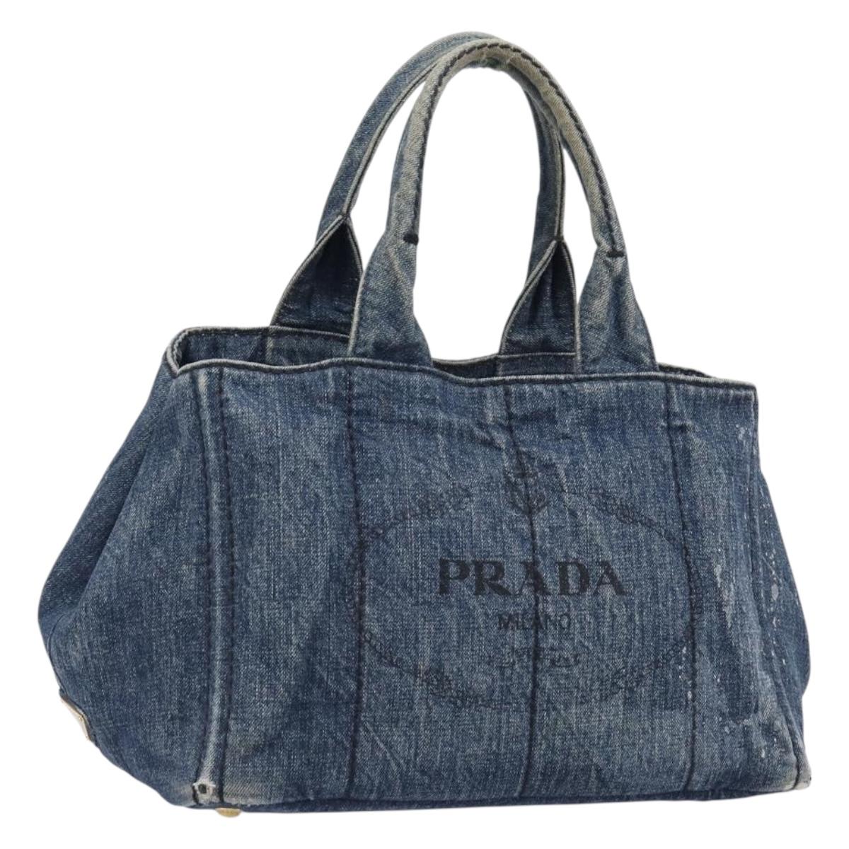 Prada Canapa MM Handbag Denim Blue Gold (Grade CD)