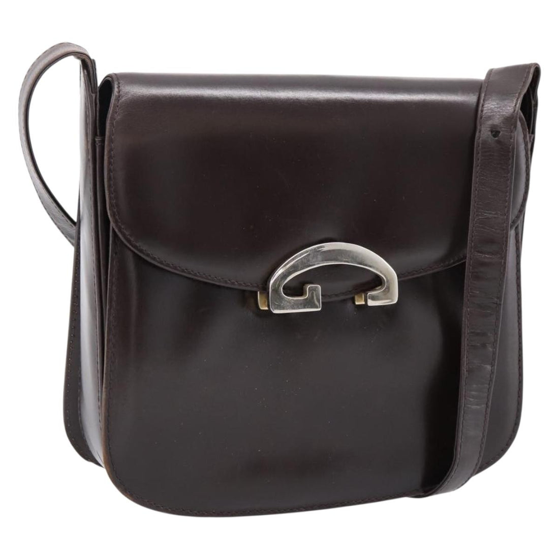 GUCCI Shoulder Bag Leather Brown Gold Tone Auth ep15755