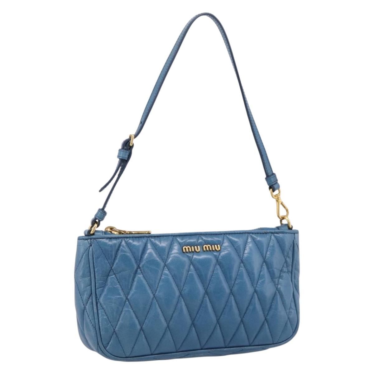 Miu Miu Shoulder Bag Leather Blue Gold Tone