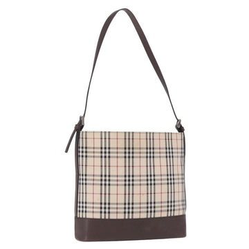 BURBERRY Nova Check Shoulder Bag Canvas Beige Silver Auth BA14773