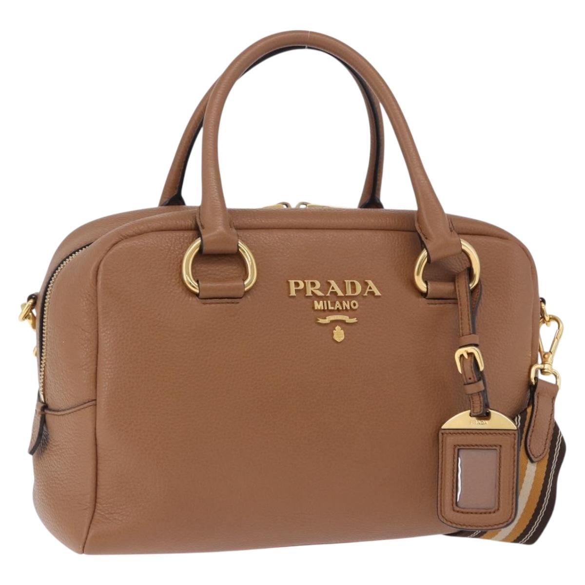 Prada Handbag Leather 2way Beige Gold Tone