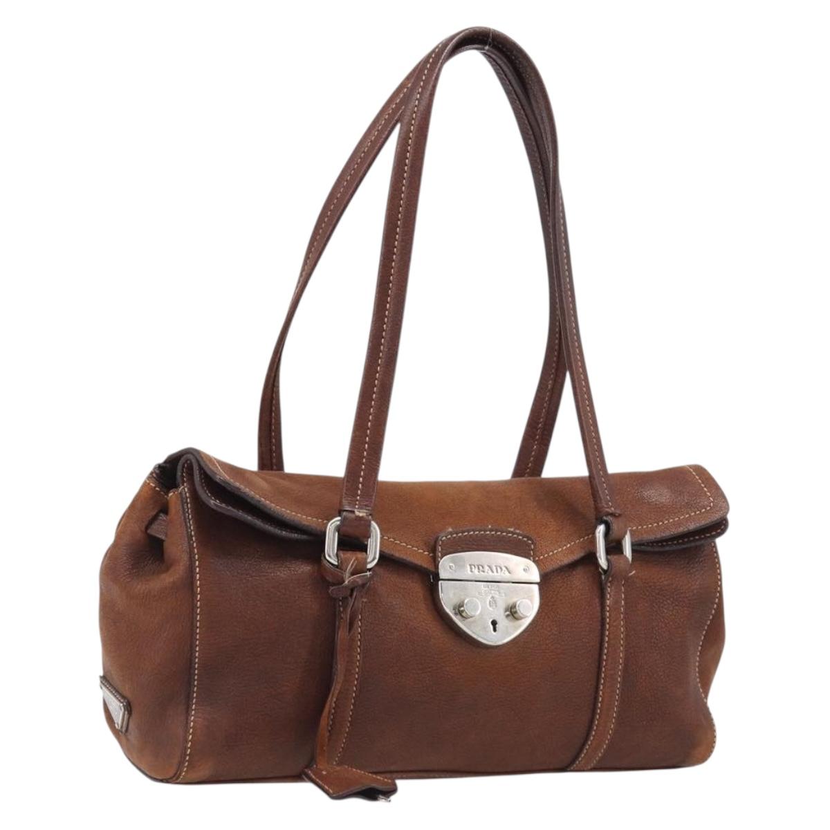 Prada Handbag Leather Brown Silver (Grade B)