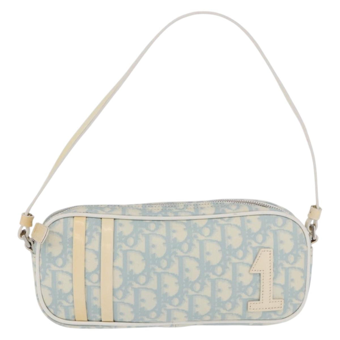 Christian Dior Trotter Canvas Hand Pouch PVC Light Blue Silver Auth ka5724A