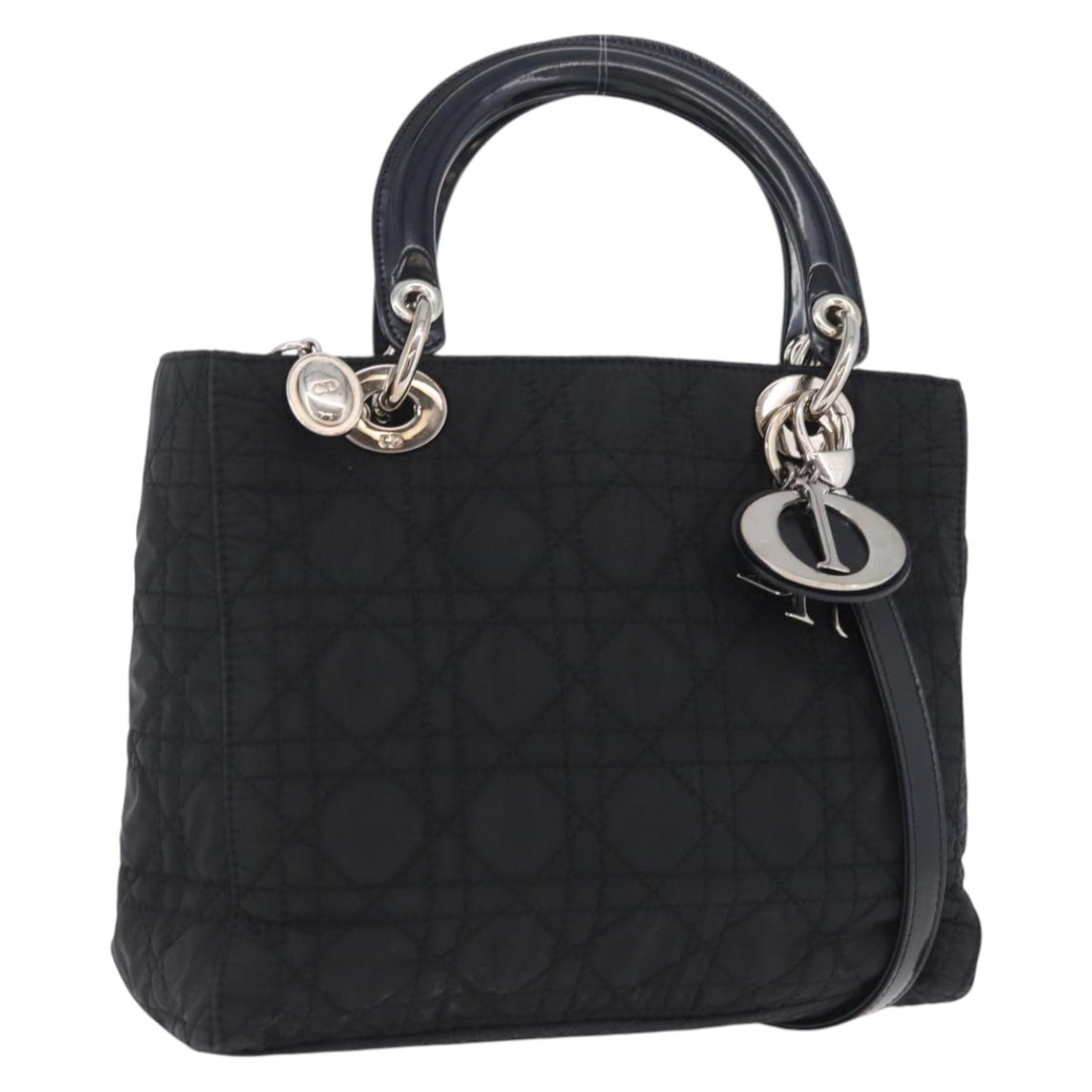 Christian Dior Canage Handbag Nylon 2way Black Silver