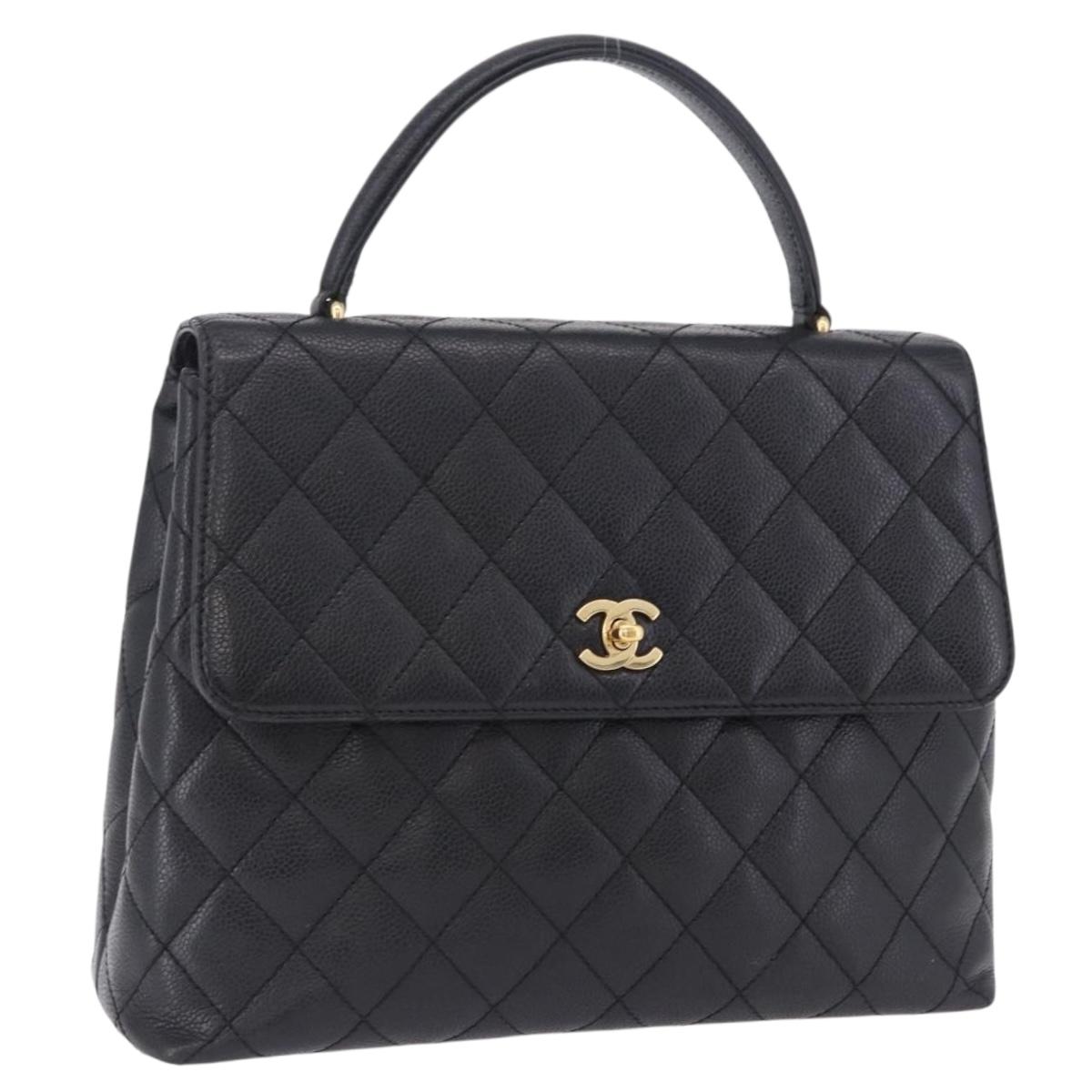 Chanel Matelasse Handbag Caviar Skin Black Gold Tone CC