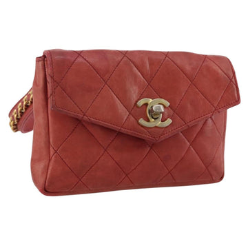 Chanel Matelasse Waist Bag Leather Red Gold Tone CC