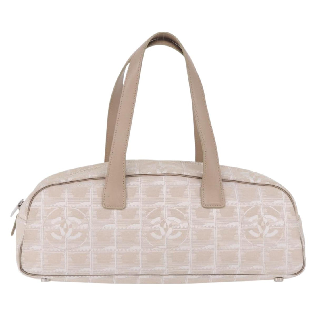 CHANEL New Travel Line Hand Bag Nylon Ivory Silver CC Auth BA15135A