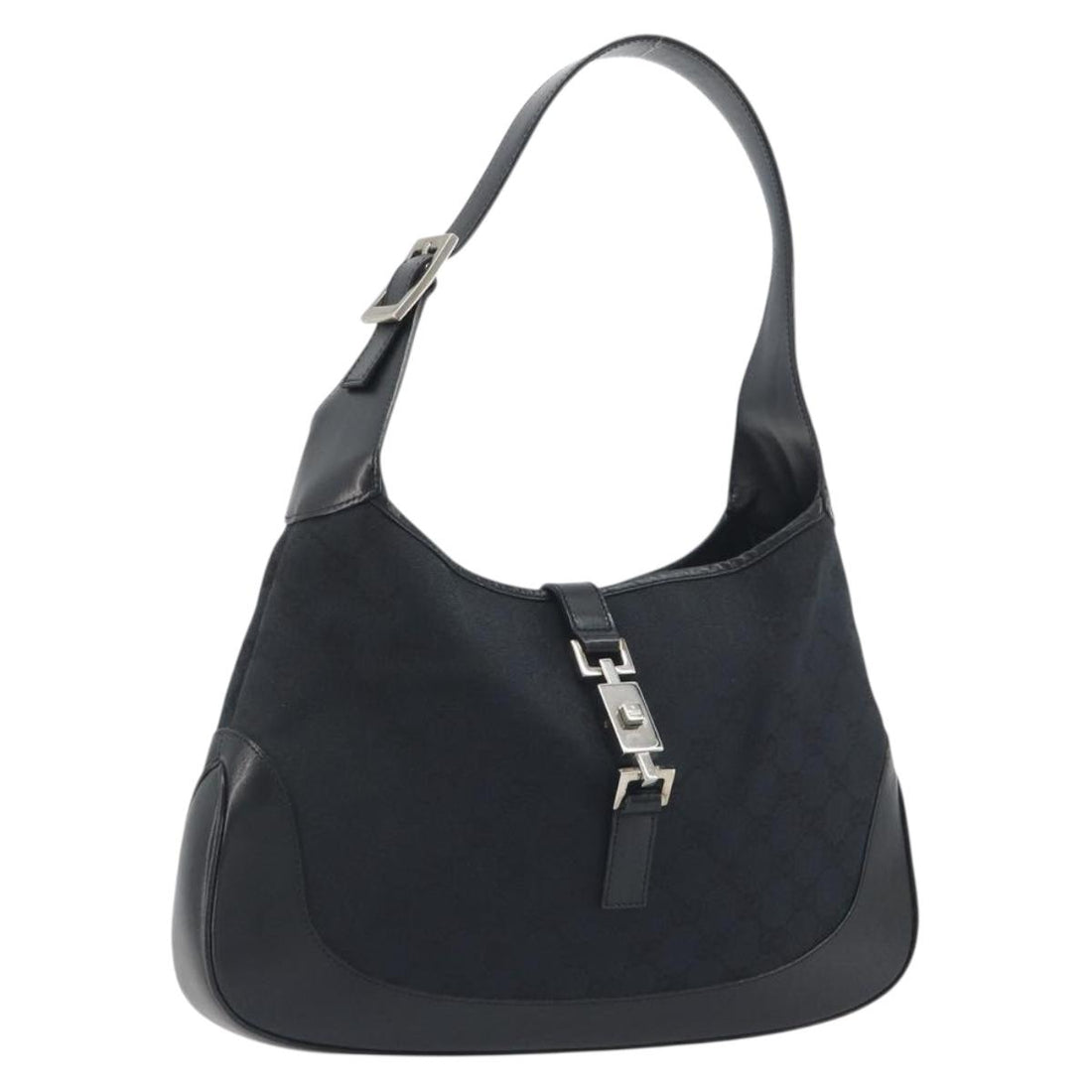 GUCCI GG Canvas Jackie Shoulder Bag Black Silver 001 3306 Auth 198620V